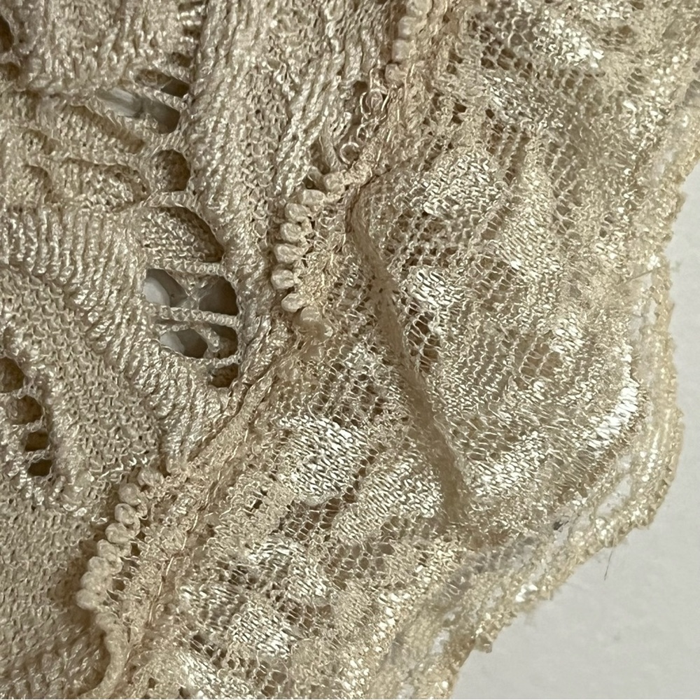 ADRIANNA PAPELL Women Size Small Beige Floral Lace Crew Neck Short Sleeve Blouse - Picture 10 of 13
